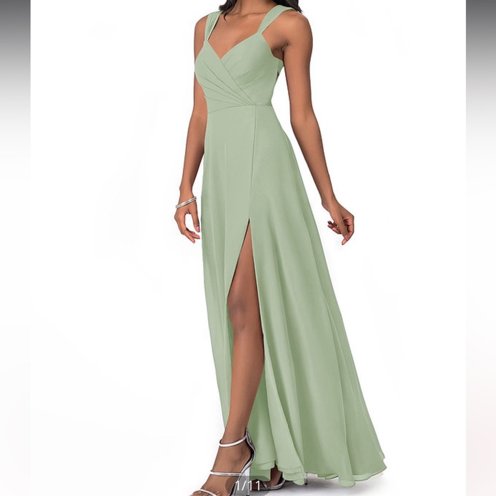 Azazie Nahrin Dusty Sage Bridesmaid dress